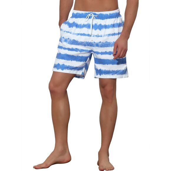 Men's Tie-dyed Pattern Elastic Waist Summer Swimming Shorts Blue - Picture 4 of 5